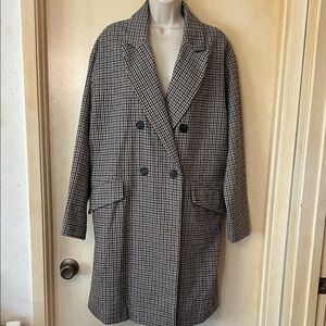 Pull&Bear Green and White Houndstooth Overcoat size L